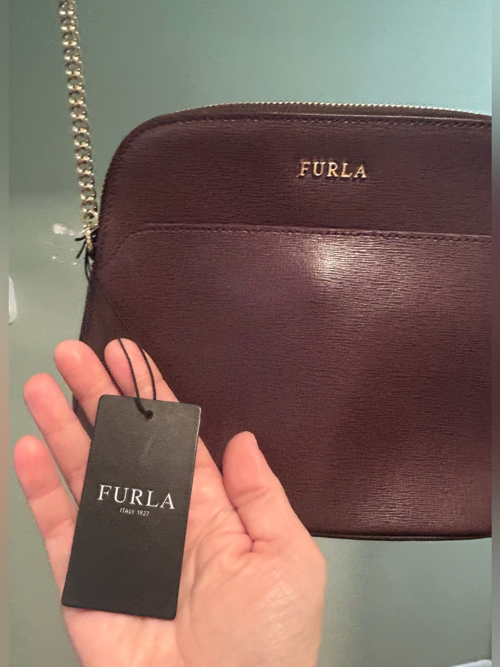 Furla Atena Small Dome Crossbody Saffiano Leather in Plum. NWT. COA Included. - Picture 4 of 15